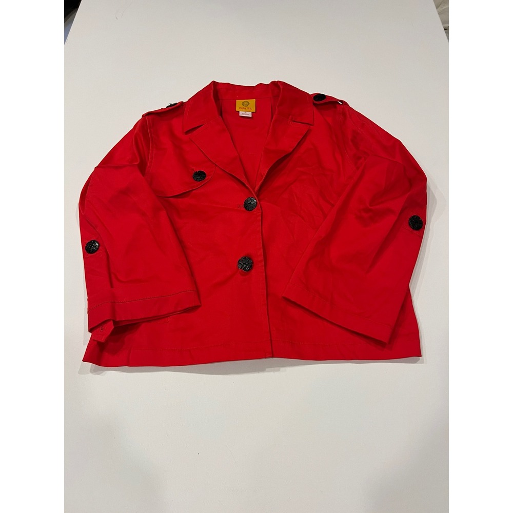 Ruby Rd Womens Red Short Trench Jacket Button Front 3/4 Sleeve Size 12